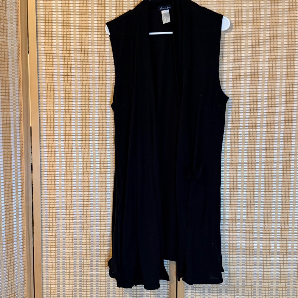 Olivia Blu Women Black Open Front Sleeveless Longline Cardigan Vest XL Bohemian